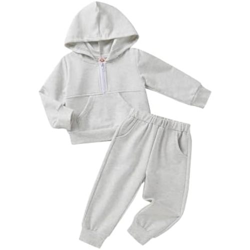 Happy Town Baby Clothes for Girls Boys Solid Color Half-Zip Sweatshirt and Sweatpants Outfits Set Fall Toddler Sweatsuit