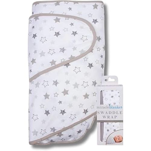 Miracle Blanket Swaddle Wrap – Help Your Newborn Sleep Longer – Soft & Secure Sleep Sack for Infants – Easy-to-Use Swaddling Blanket for a Calm Baby (Gray Stars)