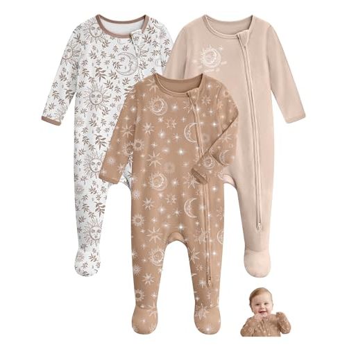 Baby Pajamas 100% Cotton Baby Sleepers for Newborn 0-3 3-6 6-9 Months 3Pcs Footie Pajamas Baby Boys Girls Clothes