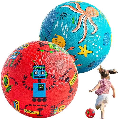 U&C Planet 2 Pack Playground Balls for Toddler Kids, 6 inch 8.5 inch Cartoon Rubber Balls with Pump, Dodgeball Kickball for Outdoor & Indoor Game, Great Gift for Boys Girls Aged 1 and Above
