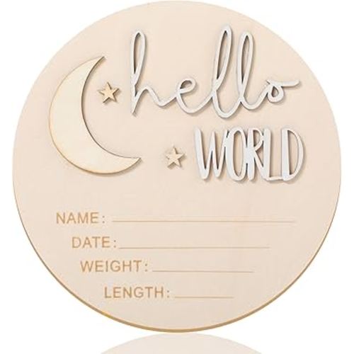 Lusofie Moon & Stars Welcome Baby Sign - Wooden, Hospital Birth Announcement