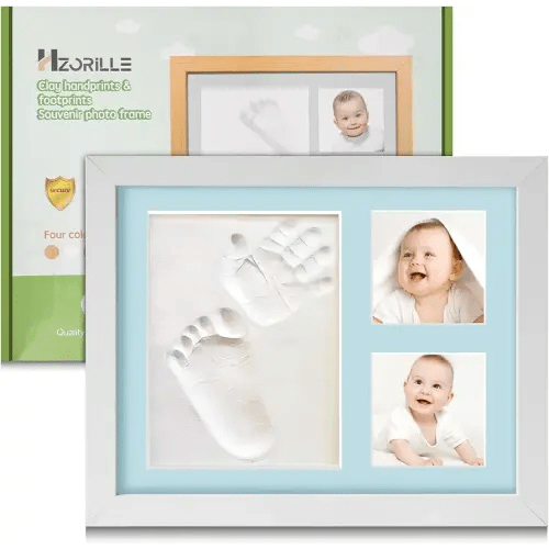 Baby Hand and Footprint Kit, Clay Handprint Keepsake Frame, Newborn Keepsake Photo Frame, Nursery Picture Hanging pictures, Newborn essentials, Personalized New Mom Gifts (white)