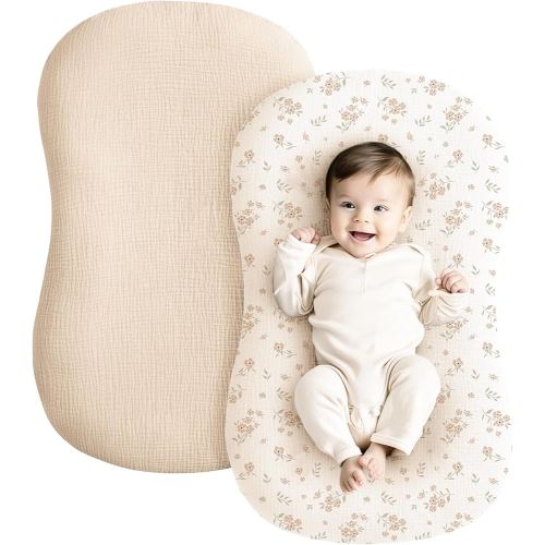 Konssy Muslin Baby Lounger Cover 2 Pack, 100% Cotton Newborn Lounger Cover, Soft and Breathable Baby Nest Slipcover for Boys Girls (Blossom,Pink)