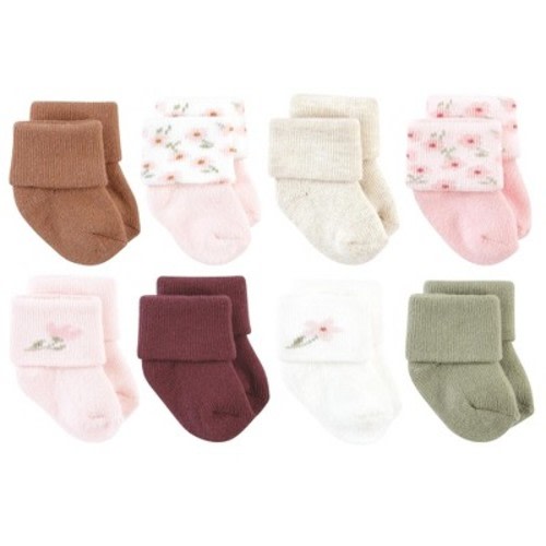 Hudson Baby Basics Infant Baby Cozy Terry Socks 8-Pack, Blush Petal, 0-6 Months