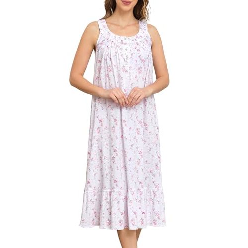 IZZY + TOBY Cotton Nightgowns for Women Sleeveless Kintted Soft Ladies Nightgown Night Gown Long Nighties