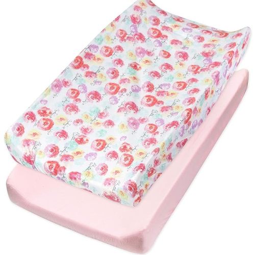 HonestBaby Organic Cotton Changing Pad Covers (Set of Two), Rose Blossom/Pink, One Size