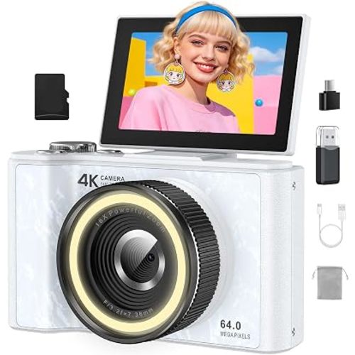 W & O 4K Digital Camera for Photography,Flip Screen Digital Camera for Kids
