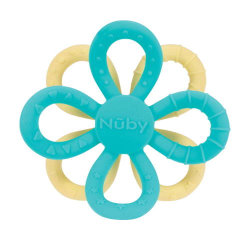 Nuby Fun Loops Silicone Teether for Babies and Toddlers, Yellow & Aqua