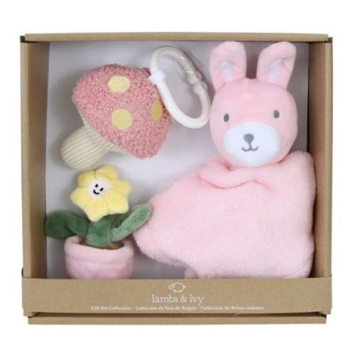 Lambs & Ivy Garden Bunny 3-Piece Developmental Infant Baby Plush Gift Set
