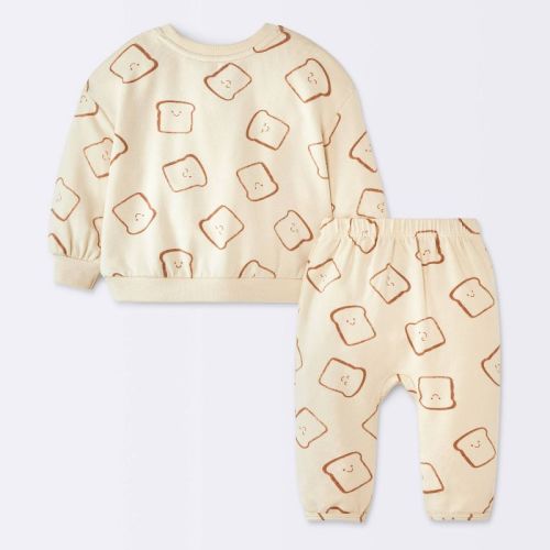 Baby Boys' 2pc Toast Graphic Modal French Terry Sweatshirt and Pants Set - Cloud Island™ Light Beige 0-3M