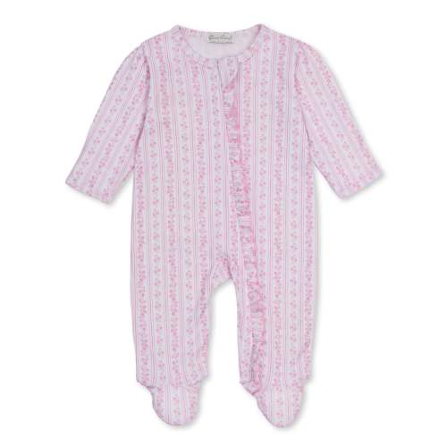 Watercolor Floral Stripes Pink Zip Footie