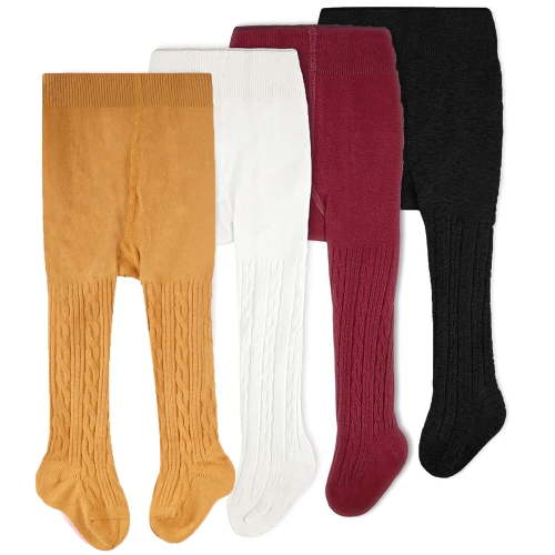 CozyWay Baby Tights - Baby Girl and Boy Leggins Cable Knit Comfy Cotton Infant 0-3 Months Multicolor - 4 Pack