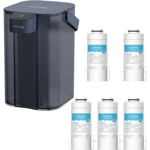 Waterdrop Alkaline Electric Water Filter Pitcher, Dispenser, 200-Gallon, 5X Times Long-Life (1 Filter Included) & WD-EDFA Alkaline Filters Replacement for All Waterdrop Electric Pitcher (4 Packs)