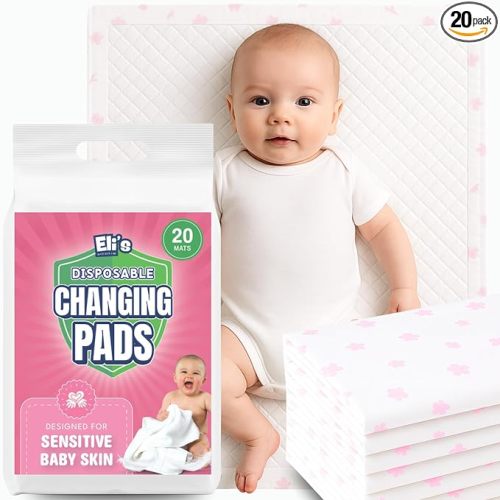 Eli with Love Disposable Baby Changing Pads - Soft, Waterproof & Leakproof Liners Absorbent Underpads - Large Travel Size Diaper Changing Mat for Home, Car, Diaper Bag - (20 Pack, Floral)