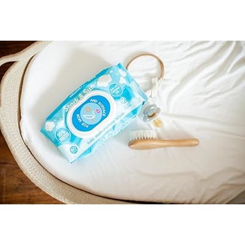 Stork & Sun 2 in 1 Baby Wipes for Skin & Surfaces Safe for Newborns & Sensitive Skin - 60 Count
