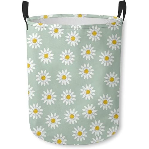 Laundry Basket Daisy Print Collapsible Laundry Hamper with Handles Clothes Storage Bin for Household Bedroom Bathroom College Dorms