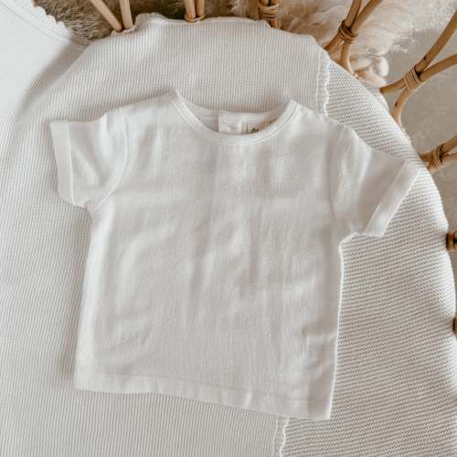 Cuff Sleeve White Linen Tee