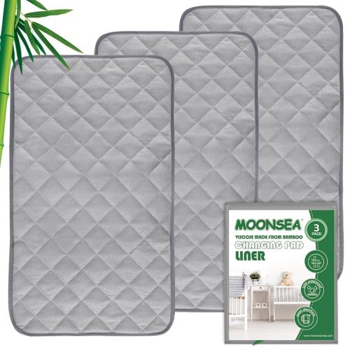 Diaper Changing Pad Liner Non-Slip, Waterproof Terry Mat, Quilted Absorbent Bassinet Liners Washable, 3 Pack 13"x 26" Reusable Portable Changing Table Pad Rectangle Grey