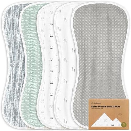 5-Pack Muslin Burp Cloths Baby Boy, Girl, Soft Absorbent Rags (Nordic) | Baby Burp Cloth Rags, 8-Layers Viscose Derived from Bamboo Cotton Muslin Towel, Super Soft Spit Up Rags, No Shrink Washcloths