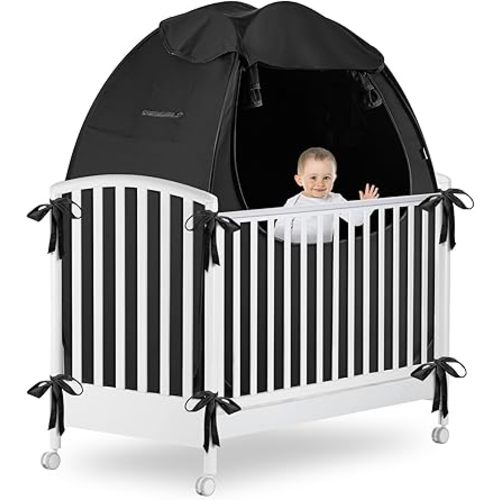 Portable Sleep Baby Blackout Crib Tent, Pack N Play Blackout Cover, Crib Tent, Sleep Pod, Travel Baby Tent, Blackout 90%+ Light Crib Cover,Pop Up Baby Blackout Canopy for Crib