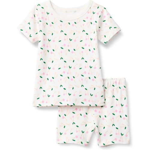 Amazon Essentials x Sofia Grainge Baby Girls' Mommy and Me Short Sleeve Pajama Set, Pale Pink Cherries, 6-9 Months