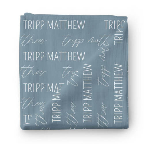 Personalized Dusty Denim Baby Name Swaddle Blanket