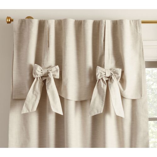 (44"x96" - Flax) Evelyn Linen Blend Bow Valance Blackout Curtain