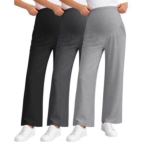 3 Pack Women's Maternity Pants Loose Wide Leg Pregnancy Sweatpants Over The Belly Lounge Pants Pajama with Pockets