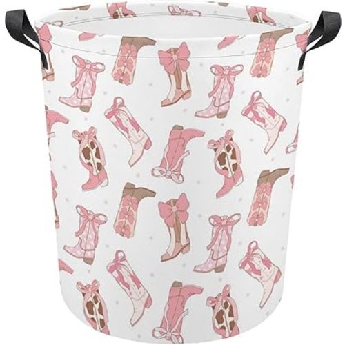Cowgirl Boot Laundry Basket Pink Western Decor Hampers for Laundry Dirty Clothes Basket Organizer for Bedroom Bathroom