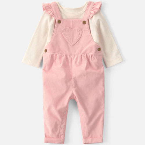 Baby Girl 2-Piece Heart Corduroy Overall Set - Pink | Carter’s Oshkosh Canada