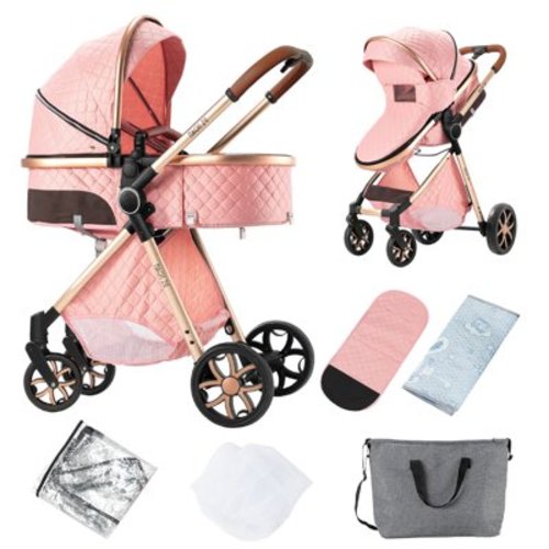 Nymph ZC Baby Stroller 2-in-1 Infant Travel System with 5-Point Harness, Pink