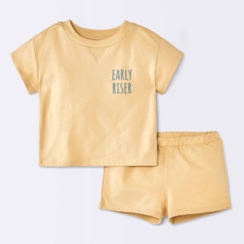 Baby Boys' 2pc Early Riser Graphic T-Shirt and Shorts Set - Cloud Island™ Mustard Yellow 6-9M