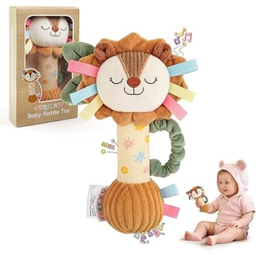 TYRY.HU Baby Rattles Toy, Plush Lion Rattle, Stuffed Animal Hand Rattles,Infant Grab Shake Rattle, Crinkle & Squeaker,Soft Sensory Toy with Sound for Babies 0-6 6-12 Months, Lion