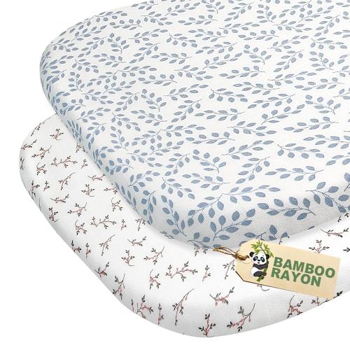Coldwind Muslin Bassinet Sheet for Baby Girl Boy, Boho Bassinet Sheets Fitted for Oval Hourglass Rectangular Bassinet Mattress Pad(32"x16"x5.5"), 2 Pack, Soft Breathable