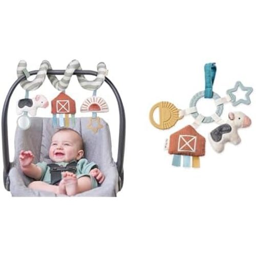 Itzy Ritzy Car Seat Spiral and Busy Ring Teething Toy Bundle (Farm)
