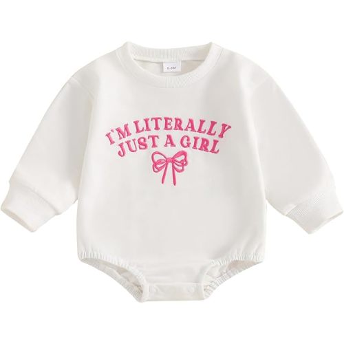 Newborn Baby Girl Outfit Letters Embroidery Sweatshirt Bubble Romper Cute Long Sleeve Bodysuit