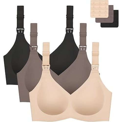 Gailife 3 Pack Nursing Bras for Breastfeeding Seamless Wireless V Neck Maternity Bras for Pregnancy Comfortable Bralette