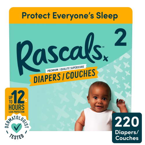 Size 2 Rascals Premium Diapers 220ct