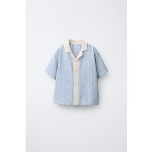 STRIPED SHIRT WITH COTTON AND LINEN - Blue | ZARA United States