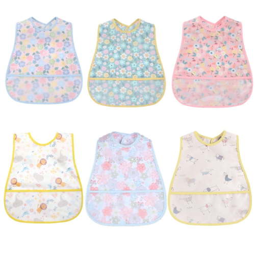 Baby Bibs Toddler Bib for Boys Girls - 6 Pack Feeding Bib with Crumb Catcher Pocket Waterproof Adjustable Snaps Washable 6-36 M