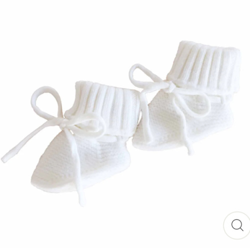 Knit Newborn Bow Booties/ ivory