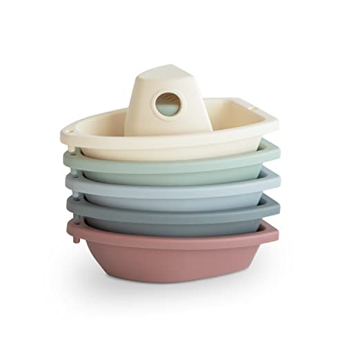 mushie Stackable Bath Boats Toy | Floating Bathtub Toys for Baby & Toddler, Set of 5 | Made in Denmark