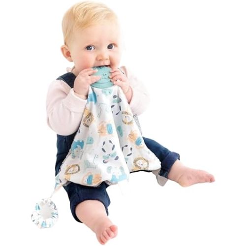 Cheeky Chompers Comfortchew | Baby Lovey with Silicone Teether & Sensory Tags | Soft Fleece Material, Attachable Loop, Machine Washable | (Baby Dino)