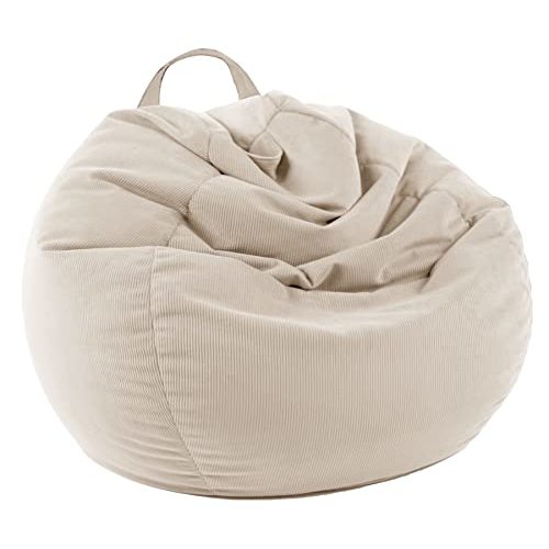 LPMOERA Stuffed Animal Storage Bean Bag Chair Cover (No Filler) For Kids and Adults.Pets Dogs/Cats Lazy Beds.Soft Stuffable Bean Bag For Organizing Children Plush Toys or Memory Foam Cream White L