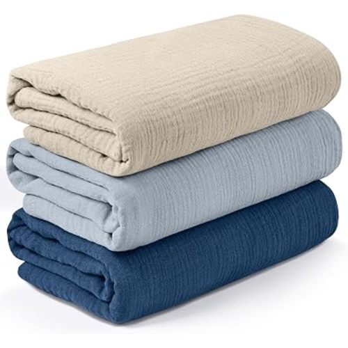 Muslin Swaddle Blankets for Newborn, 3 Pack Breathable Soft Receiving Blanket, Large 38 x 40 inches Swaddle Wrap Burping Clothes Diapers, Essentials Infant Shower Items, Toddler Gift (Graceful Colors)