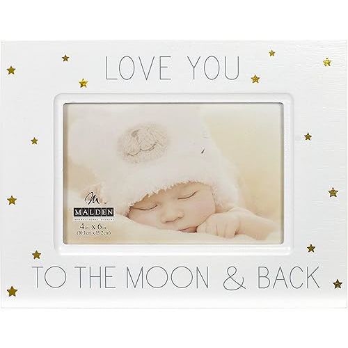 Malden International Designs Baby Memories Love You To Wood With Gold Foil Accents Picture Frame, 4x6, White