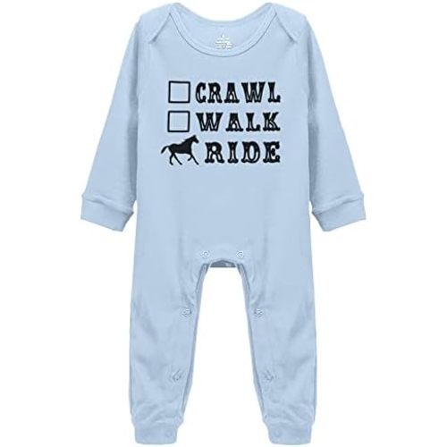 Crawl Walk Ride Horse Cute Baby Cartoon Bodysuit Short Sleeve Rompers Jumpsuit Unisex