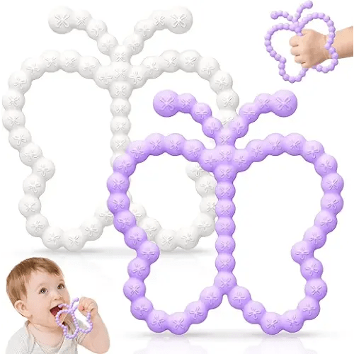 2 Pack Baby Teether Toys for 0-6 6-12 Months, BPA-Free Silicone Infant Butterfly Teething Ring Toys 3-6 Months, Newborn Sensory Chew Toys for Teething Relief, Baby Shower Gifts