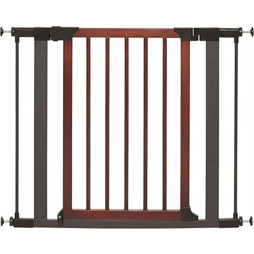 MidWest Homes for Pets 29-Inch Tall Pet Gate with Textured Graphite Frame and Decorative Wood Door, Expands to 38 Inches Wide, Includes 3-inch Extensions