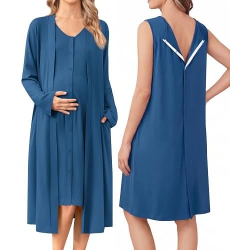 Ekouaer Labor and Delivery Gown and Robe Set for Hospital Nursing Nightgown
